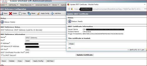 5. Selecione o certificado da atualização para verificar o CERT do srst obtêm povoado em CUCM; Etapa 6. Configurações específicas SRST para seu roteador de SRST A).