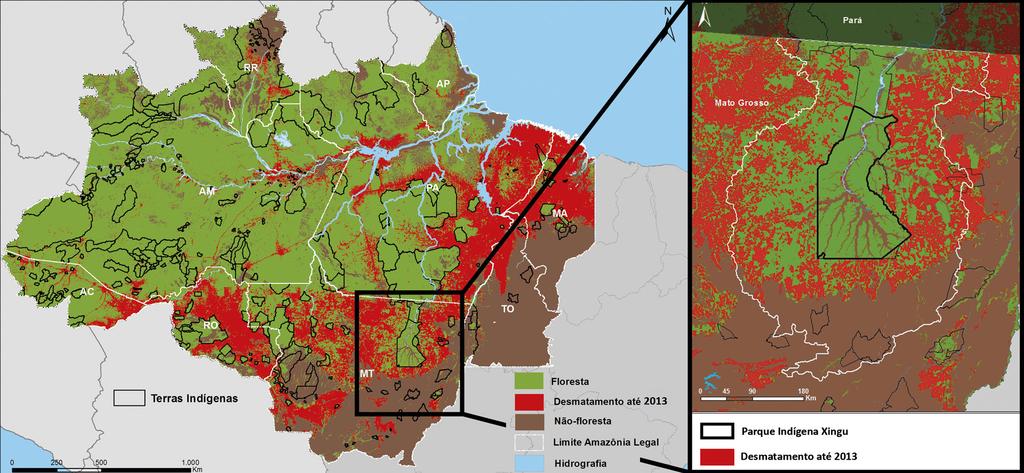 A Amazônia Indígena e as Mudanças Climáticas: recomendações aos presidenciáveis 6 Figura 1: Terras Indígenas e área desmatada até 2011 na Amazônia Brasileira.