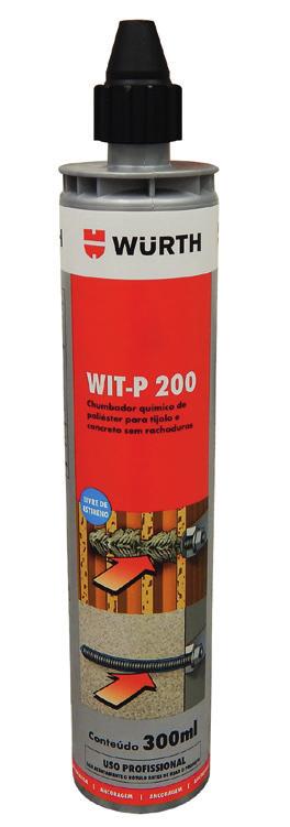 Descrição do produto O Chumbador Químico WIT-P 200 é um chumbador químico que possui excelente propriedade de fixação e ancoragem em substratos maciços e ocos, com rápido tempo de cura.