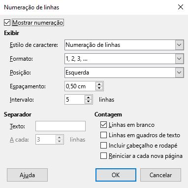 INSERINDO O NÚMERO DE LINHAS EM UM DOCUMENTO Esse recurso permite a inserção dos números das linhas de seu documento.