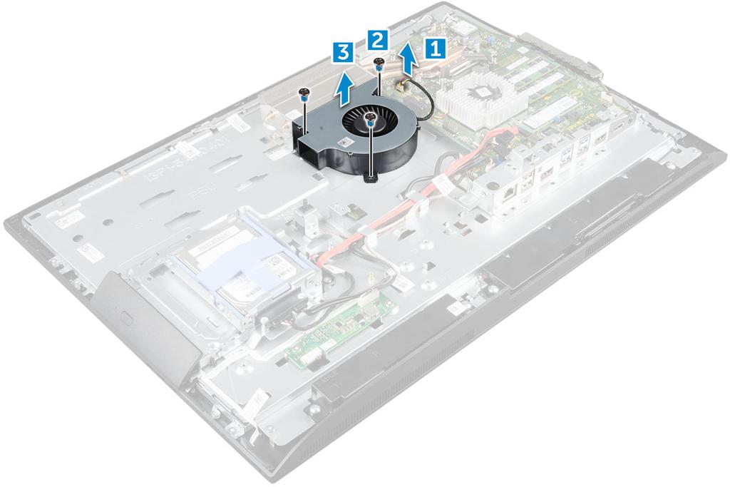 d e f g tampa do alto-falante tampa do cabeamento tampa traseira suporte 5 Siga o procedimento descrito em Após trabalhar na parte interna do computador.