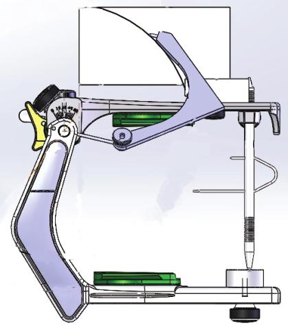 A marcação do raio de referência a partir do centro do côndilo é uma importante referência para que o compasso faça a análise do plano oclusal posterior na reabilitação, ver figuras abaixo.