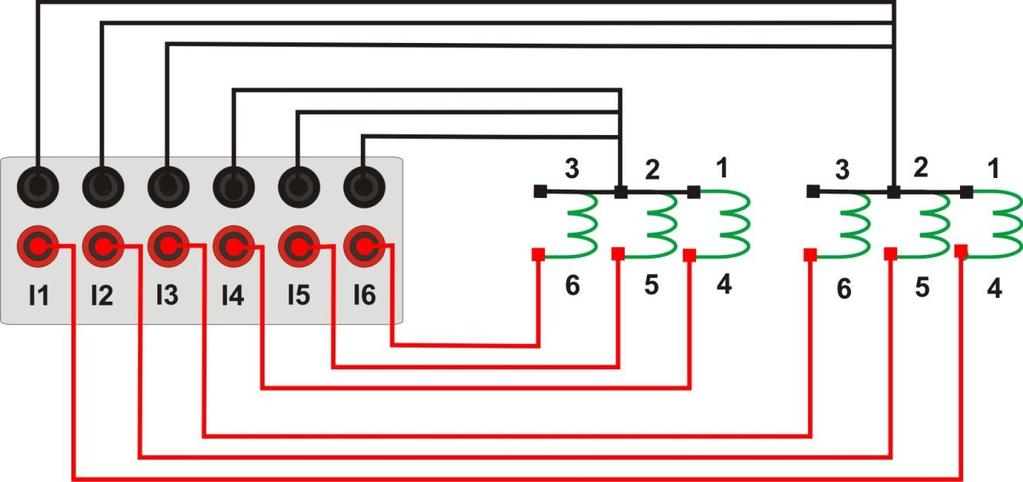 2 Bobinas de Corrente Para estabelecer a conexão das bobinas de corrente, ligue os canais de corrente I1, I2 e I3 aos pinos 4, 5 e 6 do módulo B1 (Apêndice A) do relé e conecte os comuns dos