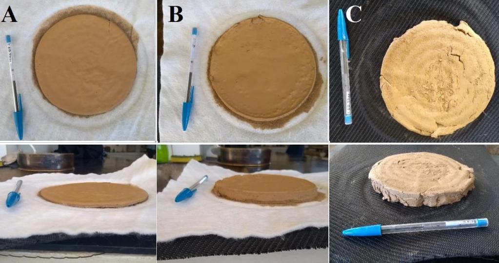 54 contendo maior quantidade de sólidos possuem menor umidade após o desaguamento, na qual a própria coloração mais clara da torta permitiu tal conclusão. Figura 4.