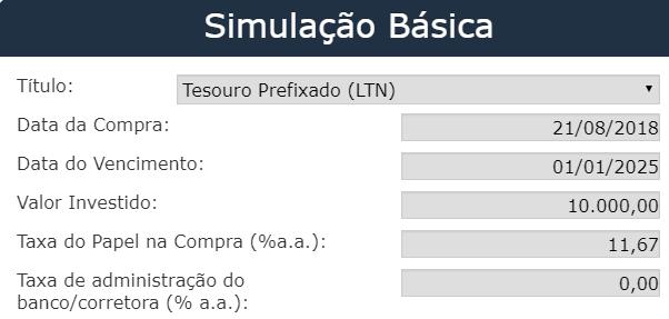 Simulação Básica Aplicação de R$ 10 mil em Tesouro Prefixado