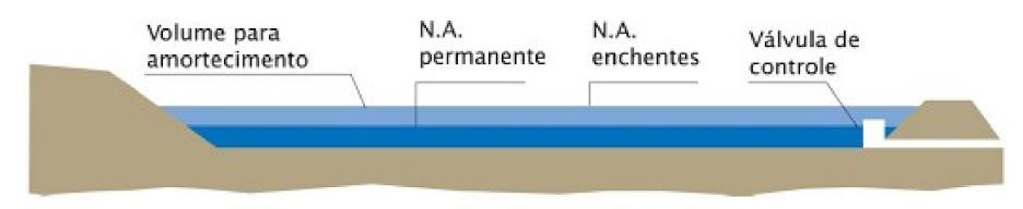 Figura 2- Esquema representativa de uma bacia de detenção. Fonte: CANHOLI (2015).