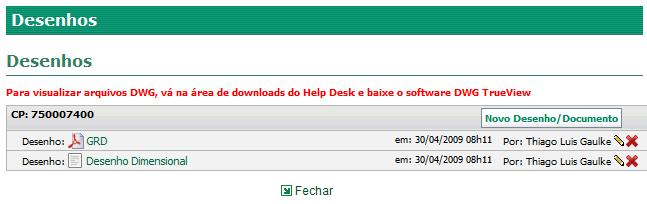 Desenhos/Documentos Para acessar os desenhos da CP, clique no botão Ver Desenhos no