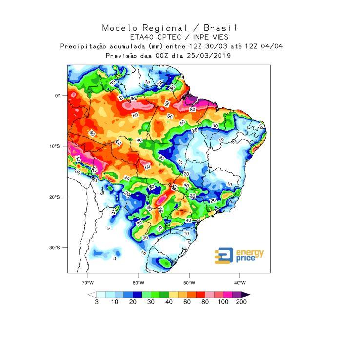 MODELO GLOBAL GEFS - PÊNTADA A figura 1 apresenta o acumulado de precipitação dos modelos ETA40/CPTEC e do GEFS/ NCEP com vies.