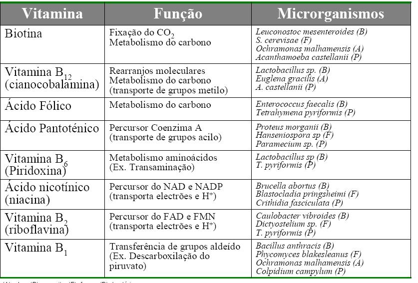 Vitaminas requeridas pelos microrganismos