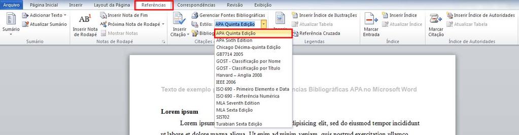 Colocando referências bibliográficas no Microsoft Word 2010 O Microsoft Word 2010 possui ferramentas para facilitar a inclusão de citações, bibliografias e informações referenciais em uma diversidade