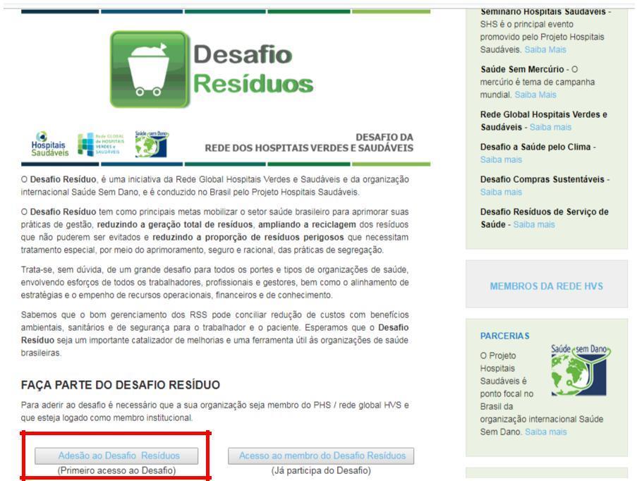 Figura 8- Tela da página do site Acesso a plataforma do Desafio Resíduos de