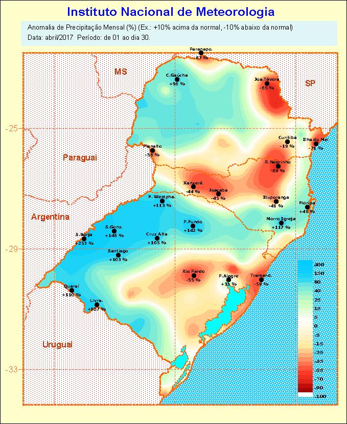 climatológico no litoral, depressão central, norte da serra do sudeste e norte da encosta do sudeste e, acima do padrão nas demais regiões.