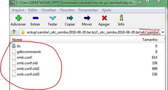 Estes arquivos devem ser copiados para /etc/samba/. Assim, copie para os caminhos reais os conteúdos dos arquivos do "etc" (_etc_samba.timestamp.tar.bz2), "private"(samba4_private.timestamp.tar.bz2) e "sysvol"(sysvol.
