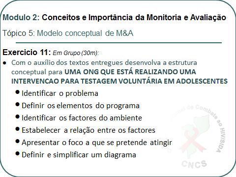 63 O objectivo do exercício 11 é conceber um projecto para a referida ONG. Cada grupo receberá um jogo de cartões impressos, uma folha de cartolina, fita cola e marcador.