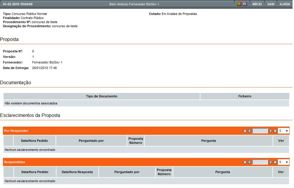 Pedidos de Esclarecimentos por Parte da Entidade Adjudicante Entrando nos detalhes da proposta de outros fornecedores, podem visualizar as