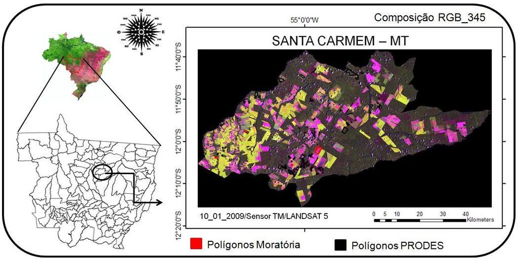 Anais XV Simpósio Brasileiro de Sensoriamento Remoto - SBSR, Curitiba, PR, Brasil, 30 de abril a 05 de maio de 2011, INPE p.6436 Figura 1. Localização da área de estudo: município de Santa Carmen-MT.