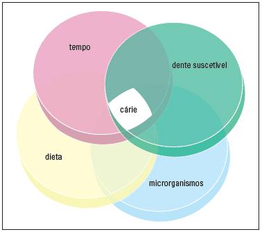 24 que a cárie dentária consiste uma doença multifatorial, infecciosa e que pode ser desencadeada, de acordo com Keys (1962, p. 443), na presença dos fatores: microrganismos, dente suscetível e dieta.