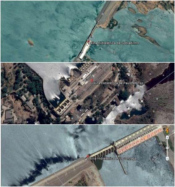 A B C Figura 04 A: Usina Hidroeléctrica de Sobradinho; 03 B: Usina Hidroeléctrica de Paulo Afonso 03 C: Usina Hidroeléctrica de Itaparica; Fonte: Google Earth Para Cavalcanti (2011), la formación de