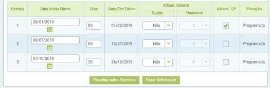 a quantidade de dias parcela. O sistema irá inserir automaticamente o espaço reservado a Data Fim Férias.