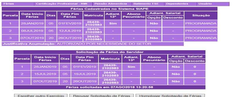 Sendo homologando e ocorrendo o acúmulo de férias previsto no Art.