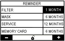 Para cada tipo de lembrete, poderá ajustar a periodicidade com a qual o equipamento determinará para o paciente a data de activação do lembrete.