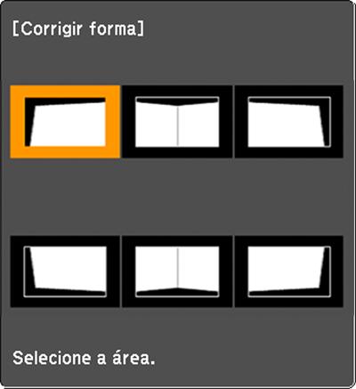 11. Use os botões de seta no projetor ou controle remoto para selecionar a área que deseja ajustar. Em seguida pressione Enter.