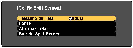 Você verá a seguinte tela: 3. Para selecionar uma fonte de entrada para a outra imagem, selecione a configuração Fonte, aperte Enter, selecione a fonte de entrada, selecione Executar e aperte Enter.