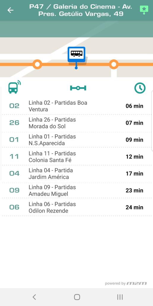 Aqui segue o mesmo esquema que vimos agora pouco, o app mostra todas as linhas que passam nesse ponto e você