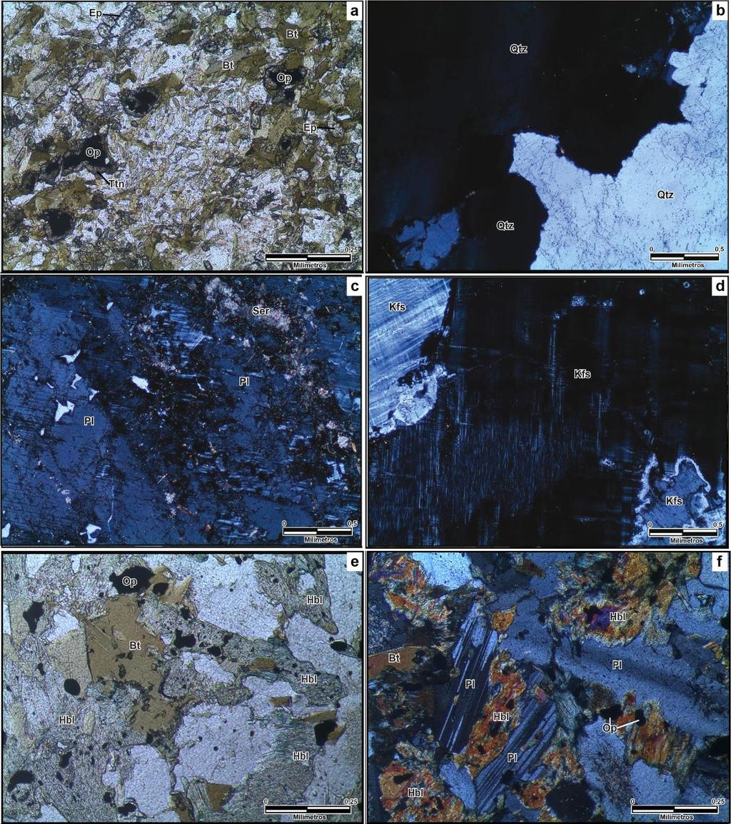 Figura 14. Feição petrográficas das rochas híbridas estudadas.