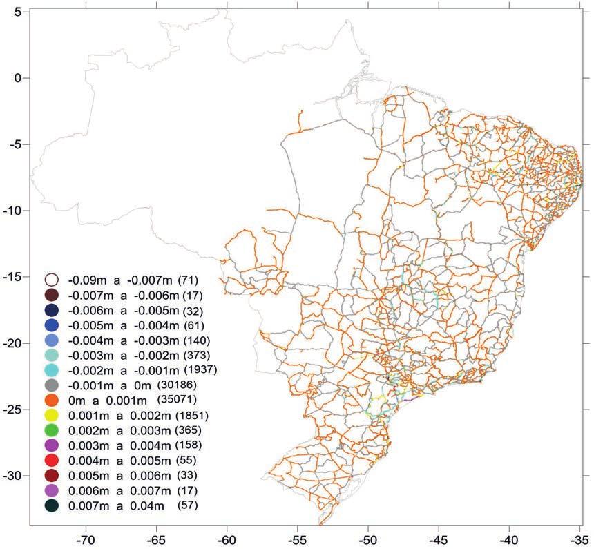 REDE ALTIMÉTRICA Os dados empregados nesta análise foram os desníveis das seções, o valor de gravidade de cada referência de nível levantado pelo IBGE, bem como os valores de gravidade de cada RN