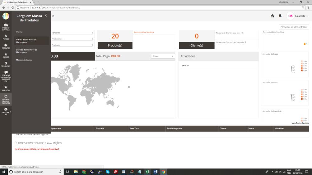 2. Cadastramento em Massa de Produtos/Serviços Entre no seu Painel do Vendedor e clique em CARGA EM MASSA DE PRODUTOS >> Subida de Produtos no Marketplace A seguinte página será aberta: Se não tiver