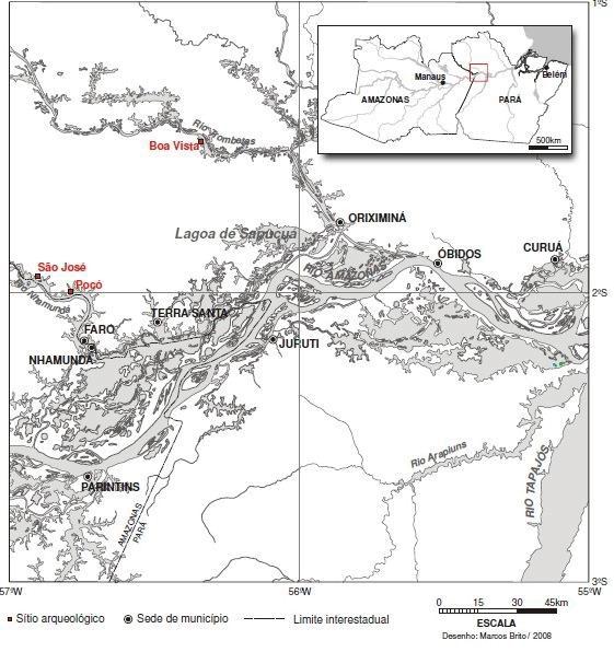 47 Fig. 7: Mapa dos sítios arqueológicos no Baixo Amazonas com cerâmica Pocó. Fonte: Lima, 2008 Na década de 1990, a continuidade dos trabalhos na área passou a ser da empresa BRANDT Meio Ambiente.