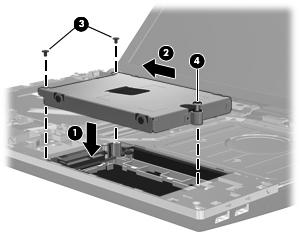 18. Erga a unidade de disco rígido (4), retirando-a do respectivo compartimento. Para instalar uma unidade de disco rígido: 1. Insira a unidade de disco rígido no respectivo compartimento (1). 2.