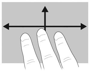 Movimente os três dedos pelo TouchPad de forma linear e contínua (direita para próxima, esquerda para anterior, para cima para iniciar ou reproduzir uma apresentação e para baixo para parar ou
