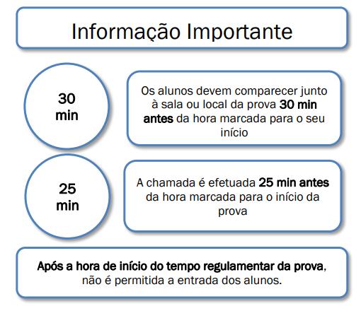 9.4. Os alunos que se apresentam na sala de realização da prova após o início do tempo regulamentar não podem realizar a prova ou exame. 10. IDENTIFICAÇÃO DOS ALUNOS 10.