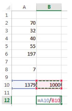 Na célula A10 escreva a seguinte fórmula e analise o resultado: =A6*A8 4.