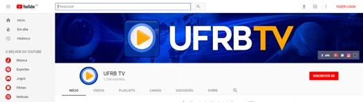 Figura 7 Canal da UFRB no Youtube (youtube.