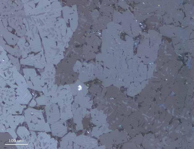 Figura 11 - Imagem de luz polarizada (95º) a 13 mm da base do lingote. Fonte: Elaborado pelos autores. Entre seus resultados, com uma velocidade de extração de 200 µm/s, Zhong et al.