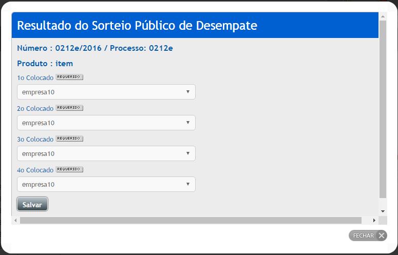 3.9.1 Desempate em pregão por lote A etapa de lances não permite registro de valores iguais para o item, mas no caso de pregão por lotes, o valor final é dado pelo somatório de todos os itens do