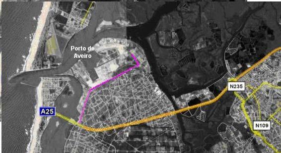 Das várias vias utilizadas, aquela que poderá provocar impactes negativos em termos de ruído junto dos receptores na envolvente ao porto de Aveiro, é a via rodoviária.