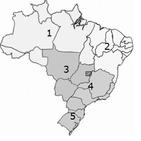 (C) 1 Amazônica; 2 Centro-Sul; 3 Nordeste. (D) 1 Amazônico; 2 Centro-Sul; 3 Leste. (E) 1 Centro-Norte; 2 Sul; 3 Nordeste. 12.