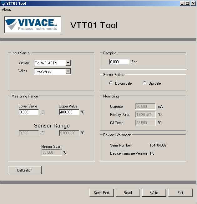3 CONFIGURAÇÃO A configuração do transmissor de temperatura VTT01-P pode ser realizada utilizando a interface VUI10 (USB) e o software VTT01 Tool, em ambiente Windows. 3.1. VTT01 TOOL A configuração do equipamento pode ser realizada por meio do software VTT01 Tool, rodando em plataforma Windows.