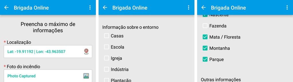 O sistema usa essa aplicação para obter as coordenadas geográficas do local. A informação é disponibilizada no relatório em forma de mapa ou como link do googlemaps.