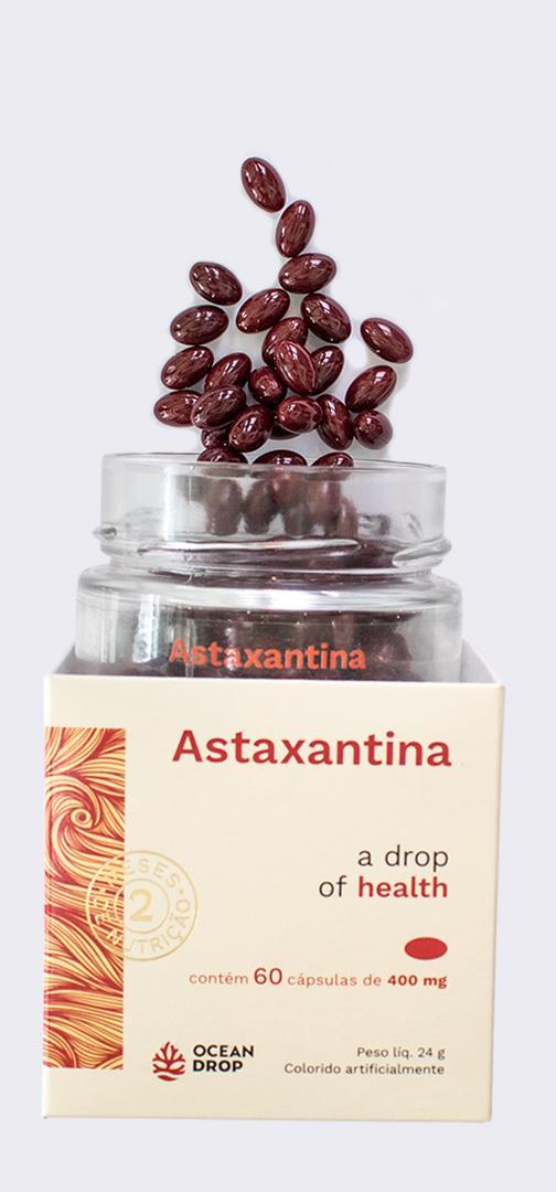 Astaxantina Peso unitário líquido 24g A astaxantina é um carotenoide avermelhado produzido por uma rara microalga. É o mesmo pigmento responsável pela coloração do salmão selvagem.