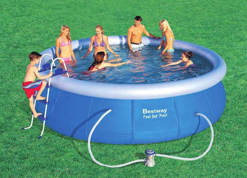 ø 366x76 cm. 69,95 Ref.: 24400335 ø 396x84 cm. 94,95 Ref.: 24400507 PISCINAS FAST SET Piscina hinchable redonda de 457x107 cm.