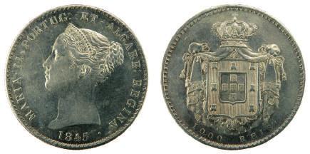MARIA II 2500 Réis 1851, Ouro. 274 D.  Prata.