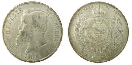 63 538 10000 Réis 1921, Ouro. 533 D. PEDRO II 2000 Réis 1889, Prata.
