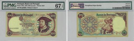 500 Escudos, 10 25/1/1966, 2502964-009 PMG66, Gem Uncirculated