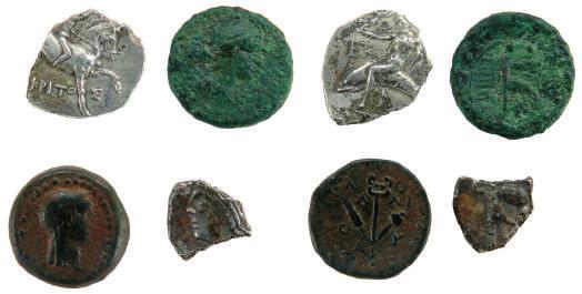 - Taras sentado num golfinho à esquerda com cântaro e tridente - T A P A Σ, Seaby 383 BC+ 150 36 SIRACUSA ( SICÍLIA ) AE19, 275-215 A.C., 19 mm, 6,08 gr., Bronze. A/.
