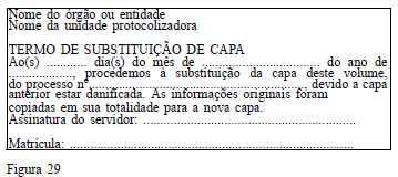 A capa do processo só poderá ser trocada caso tenha sido seriamente danificada, por desgaste natural, sinistro ou acidente, dificultando o seu manuseio e a leitura das informações.